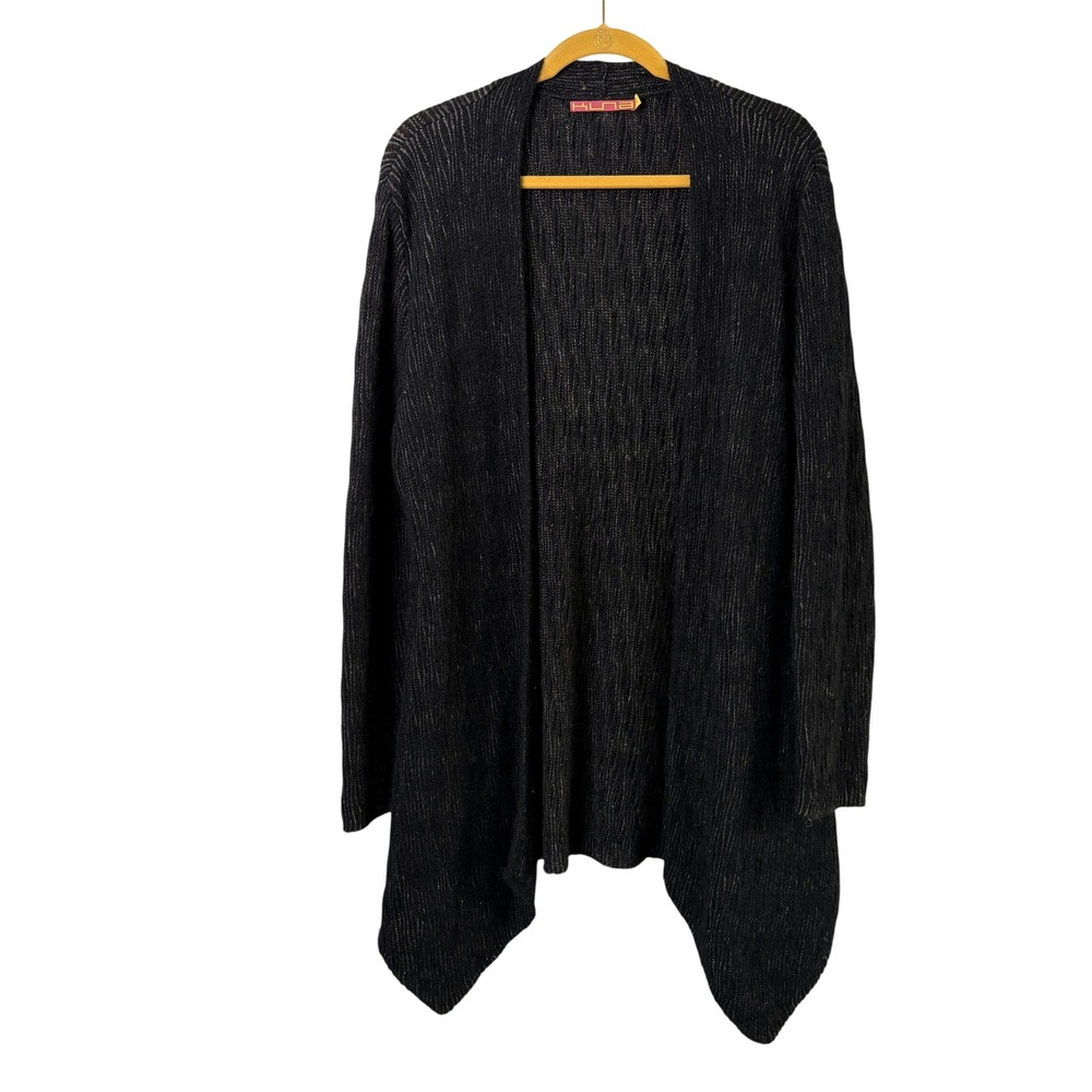 Kuna Cardigan Sweater Women XL Black Baby Alpaca Linen Open Front Knit Peru